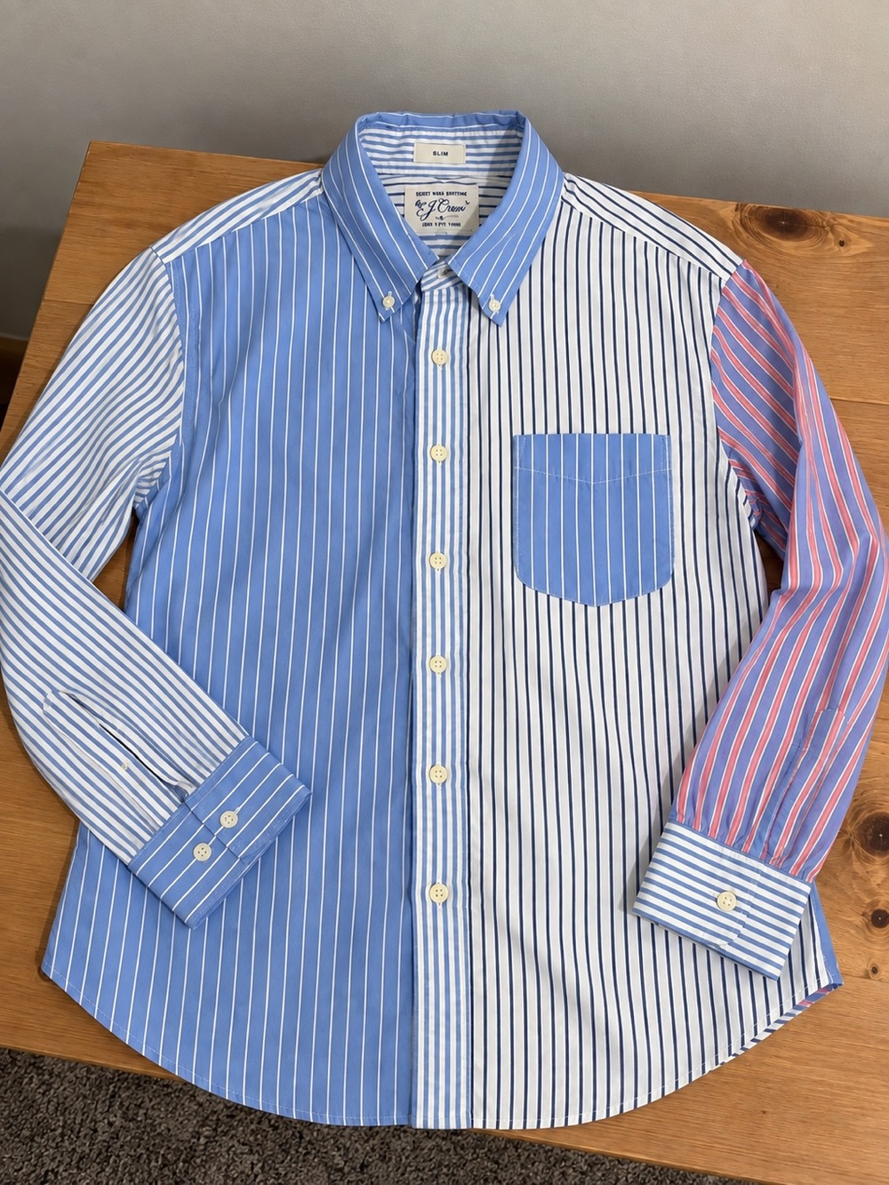 J.Crew Slim Patchwork Stripe Button Down Shirt Blue Red 100% Cotton
